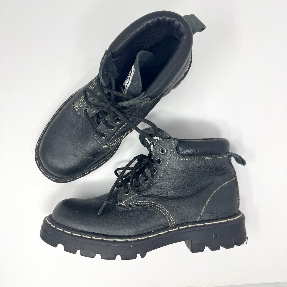 Roots Tuff Navy Leather Work Boots 90s Street Style Women's US 8